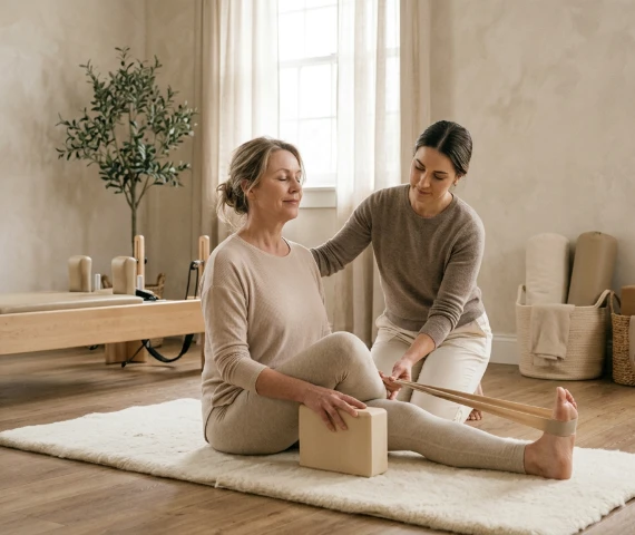 A rehabilitation pilates session focused on recovery and strength rebuilding